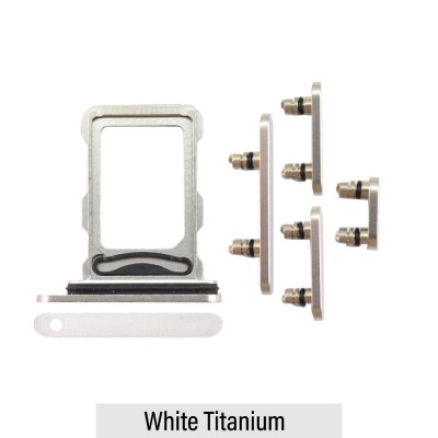 Dual SIM Card Tray and Side Button for iPhone 16 Pro / 16 Pro Max-White Titanium (Compatible with Single SIM Phones and Dual SIM Phones)