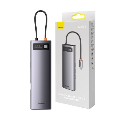 Baseus Metal Gleam Series 12-in-1 Multifunctional Type-C HUB Docking Station (Type-C to HDMI*1+USB3.1*2+USB3.0*2+Type-C3.1*1+PD*1+RJ45*1+SD/TF*1+DP*1+3.5mm*1)