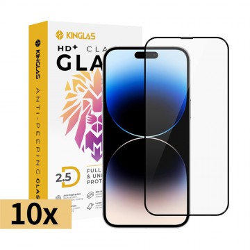 Kinglas 10 Packs 2.5D Full Coverage Silk Printing Black Edge Tempered Glass Screen Protector For iPhone 14 Pro