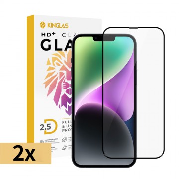 iPhone 15 / 16 Kinglas 2 Packs 2.5D Full Coverage Silk Printing Black Edge Tempered Glass Screen Protector