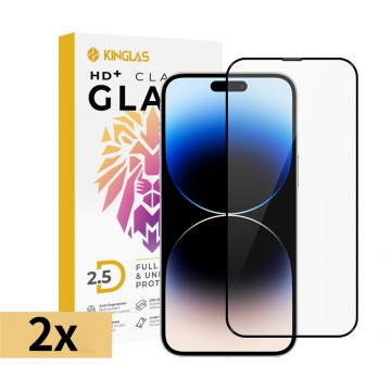 Kinglas 2 Packs 2.5D Full Coverage Silk Printing Black Edge Tempered Glass Screen Protector For iPhone 14 Pro