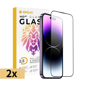 Kinglas 2 Packs 2.5D Full Coverage Silk Printing Black Edge Tempered Glass Screen Protector For iPhone 14 Pro Max