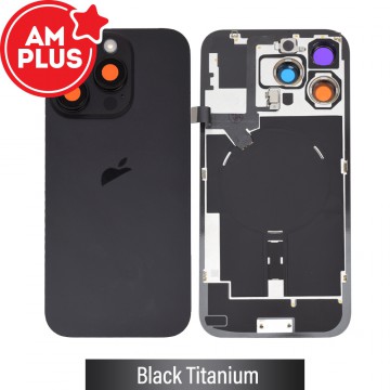 AMPLUS Rear Cover Glass with Camera Lens Glass and Wireless NFC Charging with Flash Flex Cable for iPhone 16 Pro Max-Black Titanium