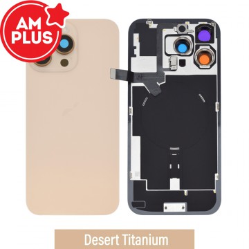 AMPLUS Rear Cover Glass with Camera Lens Glass and Wireless NFC Charging with Flash Flex Cable for iPhone 16 Pro Max-Desert Titanium