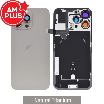 AMPLUS Rear Cover Glass with Camera Lens Glass and Wireless NFC Charging with Flash Flex Cable for iPhone 16 Pro Max-Natural Titanium