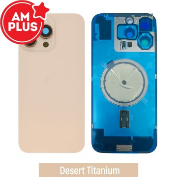AMPLUS Rear Cover Glass with Camera Lens Glass and Magsafe Magnet for iPhone 16 Pro Max-Desert Titanium