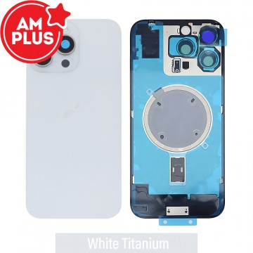 AMPLUS Rear Cover Glass with Camera Lens Glass and Magsafe Magnet for iPhone 16 Pro Max-White Titanium