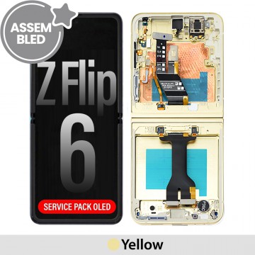 ASSEMBLED OLED Screen Replacement with Frame for Samsung Galaxy Z Flip6 5G F741B -Yellow(SERVICE PACK SCREEN BUT REFURBISH FRAME ASSEMBLED BY CRAZY)