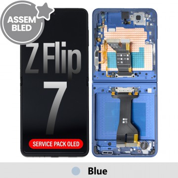 ASSEMBLED OLED Screen Replacement with Frame for Samsung Galaxy Z Flip7 5G F766B -Blue Shadow (SERVICE PACK SCREEN BUT REFURBISH FRAME ASSEMBLED BY CRAZY)