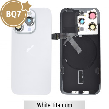BQ7 Rear Cover Glass with Camera Lens Glass and Wireless NFC Charging with Flash Flex Cable for iPhone 15 Pro-White Titanium