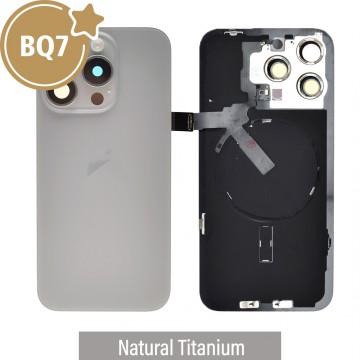 BQ7 Rear Cover Glass with Camera Lens Glass and Wireless NFC Charging with Flash Flex Cable for iPhone 15 Pro Max-Natural Titanium