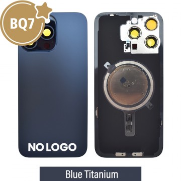 BQ7 Rear Cover Glass with Camera Lens Glass and Magsafe Magnet for iPhone 15 Pro Max (NO LOGO)-Blue Titanium