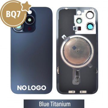 BQ7 Rear Cover Glass with Camera Lens Glass and Magsafe Magnet for iPhone 15 Pro (NO LOGO)-Blue Titanium