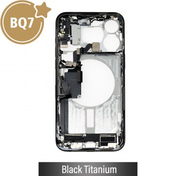 BQ7 Mid-Frame Housing with Full Set Parts for iPhone 15 Pro Max-Black Titanium (With SIM Tray Version)