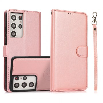 Magnetic Split PU Leather Flip Wallet Case for Samsung Galaxy S21 Ultra