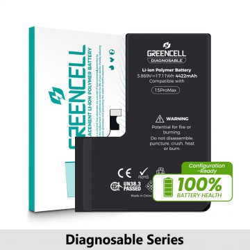 Greencell Diagnosable iPhone 15 Pro Max Replacement Battery with Adhesive Strips 4422mAh (Configuration Ready)