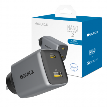 iQuick NANO ENERGY 2 45W PD3.0 USB-C and USB-A Ports Charging Adapter