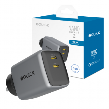 iQuick NANO ENERGY 2 45W PD3.0 Dual USB-C Ports Charging Adapter