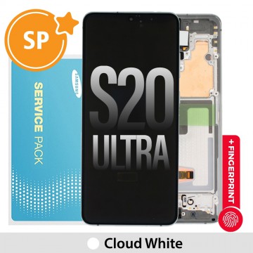 Samsung Galaxy S20 Ultra G988B OLED Screen Replacement with Frame without Front Camera GH82-26032C (Service Pack)-Cloud White