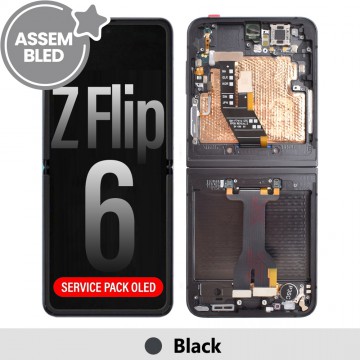ASSEMBLED OLED Screen Replacement with Frame for Samsung Galaxy Z Flip6 5G F741B -Black (SERVICE PACK SCREEN BUT REFURBISH FRAME ASSEMBLED BY CRAZY)