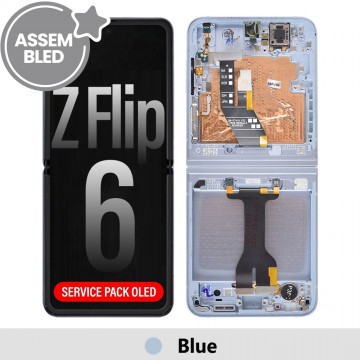 ASSEMBLED OLED Screen Replacement with Frame for Samsung Galaxy Z Flip6 5G F741B-Blue (SERVICE PACK SCREEN BUT REFURBISH FRAME ASSEMBLED BY CRAZY)