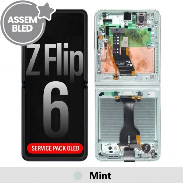 ASSEMBLED OLED Screen Replacement with Frame for Samsung Galaxy Z Flip6 5G F741B -Mint (SERVICE PACK SCREEN BUT REFURBISH FRAME ASSEMBLED BY CRAZY)