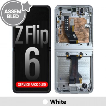 ASSEMBLED OLED Screen Replacement with Frame for Samsung Galaxy Z Flip6 5G F741B -White (SERVICE PACK SCREEN BUT REFURBISH FRAME ASSEMBLED BY CRAZY)