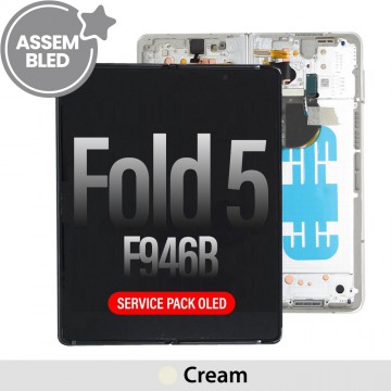 ASSEMBLED OLED Assembly Replacement with Frame for Samsung Galaxy Z Fold5 F946B-Cream (SERVICE PACK SCREEN BUT REFURBISH FRAME ASSEMBLED BY CRAZY)