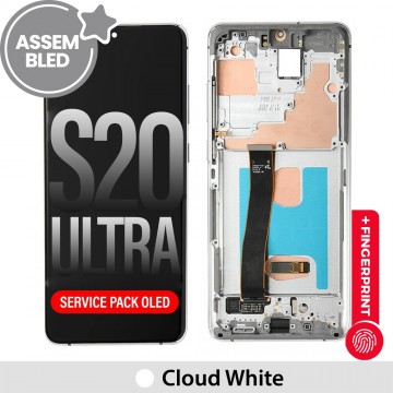 ASSEMBLED OLED Screen Replacement for Samsung Galaxy S20 Ultra G988B-Cloud White (SERVICE PACK SCREEN BUT REFURBISH FRAME ASSEMBLED BY CRAZY)