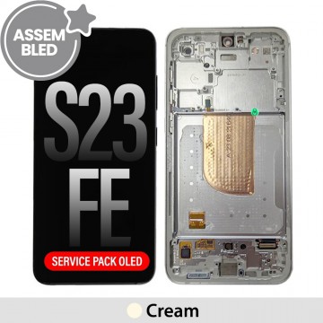 ASSEMBLED OLED Screen Replacement with Frame for Samsung Galaxy S23 FE S711B -Cream (SERVICE PACK SCREEN BUT REFURBISH FRAME ASSEMBLED BY CRAZY)
