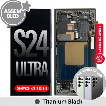 ASSEMBLED OLED Screen Replacement with Frame for Samsung Galaxy S24 Ultra S928B -Titanium Black (SERVICE PACK SCREEN BUT REFURBISH FRAME ASSEMBLED BY CRAZY)