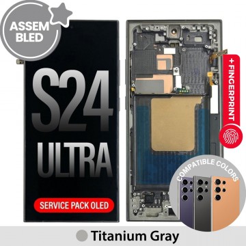 ASSEMBLED OLED Screen Replacement with Frame for Samsung Galaxy S24 Ultra S928B -Titanium Gray (SERVICE PACK SCREEN BUT REFURBISH FRAME ASSEMBLED BY CRAZY)