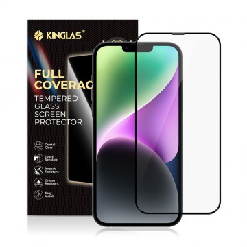 Kinglas 2.5D Full Coverage Silk Printing Black Edge Tempered Glass Screen Protector For iPhone 13 Pro Max / 14 Plus