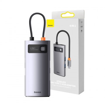 Baseus Metal Gleam Series 4-in-1 Multifunctional Type-C HUB Docking Station (Type-C to USB3.0*3+RJ45*1)