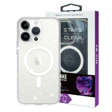 iPhone 15 Pro Max UTIA Ultimake Glitter Shockproof Transparent Case Cover With Magnetic Ring -Shiny Clear