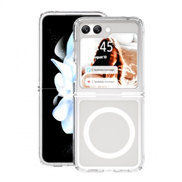 Ultimake Shockproof Transparent Case Cover With Magnetic Ring for Samsung Galaxy Z Flip5-Transparent